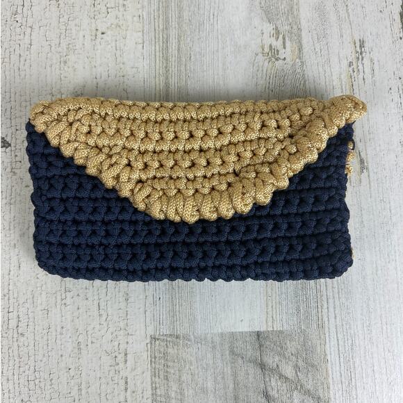 The Sak Navy Blue Medium Shoulder Bag Purse with Matching Knitted Wallet Boho - Picture 8 of 10